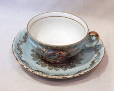 Mitterteich Bavaria Miniature Demitasse Cup and Saucer, Dark Blue Gold and White with Concentric Circle Motif, Footed — listing 3