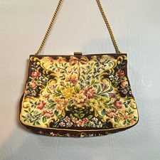 Antique Petit Point Tapestry Evening Bag with Ornate Brass Frame and Chain, listing 5