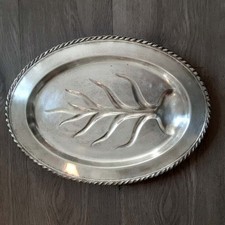 Vintage Silverplate Oval Meat Platter with Tree-of-Life Well and Feathered Leaf Drain Pattern — listing 4