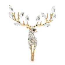 Vintage Gold-Tone Leaping Reindeer Christmas Brooch with Red Enamel Saddle — listing 2