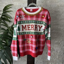 Holiday Time Women's Merry Christmas Tree Graphic Tee, Grey, Size M, listing 3