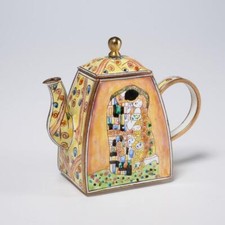 Miniature Hand-Painted Enamel Collector Teapot - Klimt 'The Kiss' Motif — listing 6