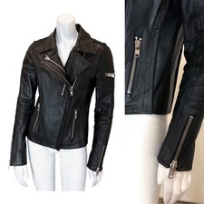 Gestuz Leather Café Racer Moto Jacket with Red & White Racing Stripes — listing 2