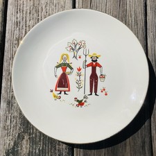 Homer Laughlin "Provincial" Pattern Dinner Plate, Blue Floral on Cream — listing 3