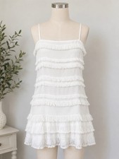 Princess Polly White Tiered Fringe Mini Dress with Adjustable Spaghetti Straps — listing 4