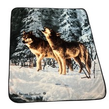 James Hautman Howling Wolves Moonlight Fabric Panel Quilt Top with Birch Log Border — listing 3