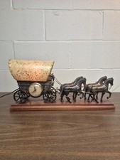 Vintage Covered Wagon Electric Mantel Clock with Gold Horse Team — listing 6
