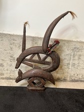 African Carved Wood Antelope Figure Pair on Base, Polychrome, listing 3