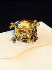 Adjustable Skull Signet Band Ring on Ball Chain, Antiqued Silver-Tone