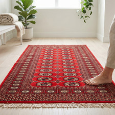 Bokhara Tekke Gul Wool Area Rug, Cream Field with Turkoman Elephant-Foot Medallions — listing 3