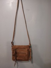 Vintage Tan Suede Leather Crossbody Flap Bag with Diagonal Ribbed Front and Tab Closure — listing 6