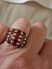 Vintage Gold-Vermeil Sterling Silver Garnet Cluster Ring with Rope Detail Shoulders — listing 6