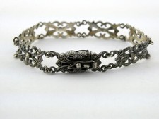 Vintage Ornate Silver-Tone Link Bracelet with Rhinestone Accents — listing 5