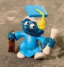 Vintage Graduate Smurf PVC Figurine with Cap, Gown, Book and Diploma