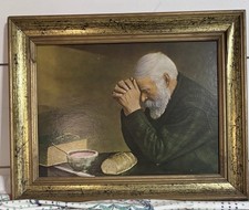 Vintage 'Grace' Print by Eric Enstrom - Old Man Praying Over Bread, Framed — listing 5