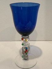 Set of 3 Blown Glass Stemmed Goblets with Colored Beaded Berry Stems — listing 3