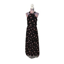 Trixxi Blue and White Chevron Ikat Print Halter Maxi Dress, Size XL