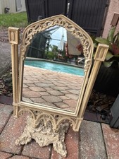 Antique 1930s Walnut Vanity Dresser with Tilting Trifold-Style Beveled Mirror
