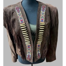 Vintage Western Fringe Suede Leather Jacket, OK Clothing (Camp Casey Korea), Tan/Brown — listing 5