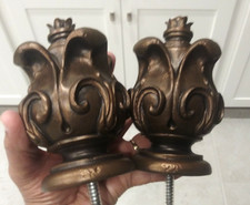 Pair of Decorative Gilt Resin Curtain Rod Finials with Acanthus Leaf Motif — listing 4