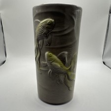 Vintage Green Glazed Ceramic Gurgle-Style Open-Mouth Koi Fish Vase / Planter — listing 4