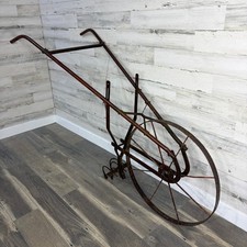 Antique Wooden Single-Wheel Push Plow / Garden Cultivator