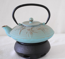 Japanese-Style Cast Iron Hobnail Tetsubin Teapot with Cup, Navy Blue — listing 3