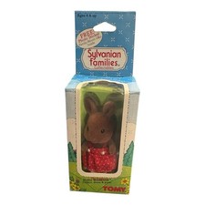 Sylvanian Families Chocolate Rabbit Baby Figure Keychain with Gingham Dress — listing 5