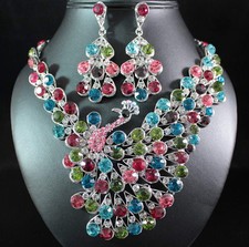 Multicolor Rhinestone Peacock Statement Bib Necklace, Gold-Tone — listing 3