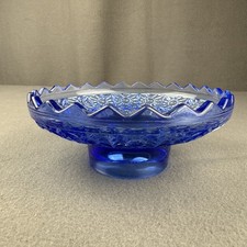 Vintage Pressed Glass Footed Fruit Bowl with Thistle & Fan Pattern — listing 3