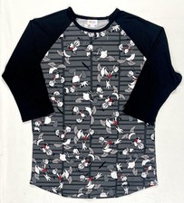 LuLaRoe Randy Disney Minnie Mouse Bow Raglan Tee, Black with Bow-Print Sleeves, Size XS/Small — listing 4