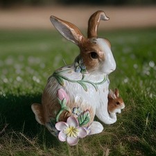 Fitz and Floyd Dutch Rabbits Cabbage Leaf Serving Dish / Divided Tray with Twin Bunny Figural Ends — listing 2