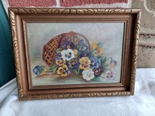 Antique Victorian Oil Painting Still Life of Pansies in Ornate Gilt Gesso Frame — listing 6