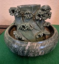 Chinese Carved Green Serpentine 'Jade' Covered Lidded Vase with Archaistic Taotie Motif and Wood Stand — listing 2
