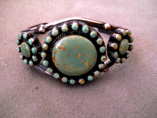 Native American Style Sterling Silver Cuff Bracelet with Turquoise Cluster — listing 5