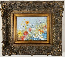 Original Oil Painting Still Life Yellow & Orange Roses in Vase, Gold Frame