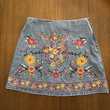 Floral Print Denim Skirt, Retro 60s/70s Style Multicolor, listing 5