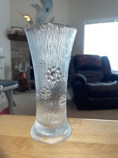 Pressed Crystal Flared Vase with Frosted Floral Motif and Scalloped Rim — listing 6