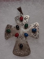Southwestern Style Branch Coral and Turquoise Beaded Necklace with Silver Cross Pendant