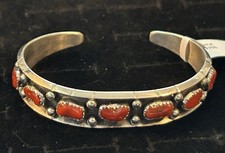 Navajo Sterling Silver Bezel-Set Coral Drop Earrings, 1" with 1/2" Wire Drop — listing 2