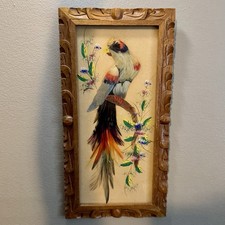 Vintage Mexican Feathercraft Cardinal Picture in Carved Wood Frame — listing 4