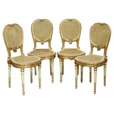 Louis XV Style Painted & Parcel-Gilt Caned-Back Side Chair with Gold Upholstered Seat — listing 5