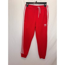 adidas 3-Stripes Fleece Joggers, Dark Grey with Red Stripes