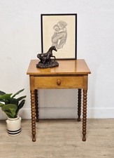 Vintage Oak Bobbin-Turned Leg Woven Cord Top Footstool — listing 5