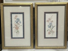 Original Watercolor Floral Still Life, Blue Poppies, Signed Bertrand — listing 2