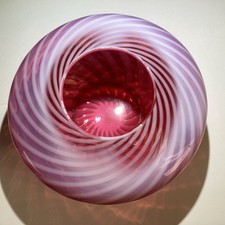 Hand-Blown Optic Swirl Glass Ewer / Decanter with Frosted Applied Handle and Ball Stopper