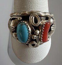 Navajo Sterling Silver Earrings with Oval Coral Cabochons, 1.5" Dangle — listing 3