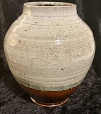Studio Art Pottery Vase, Two-Tone Brown & Black Glaze with Drip Detail and Sculptural Handles — listing 2