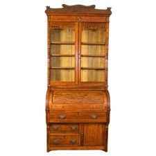 Vintage Mediterranean Style Bookcase Cabinet with Drop-Front Desk — listing 3