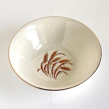 Vintage Golden Wheat Pattern Scalloped Serving Bowl, Ivory Ceramic — listing 5